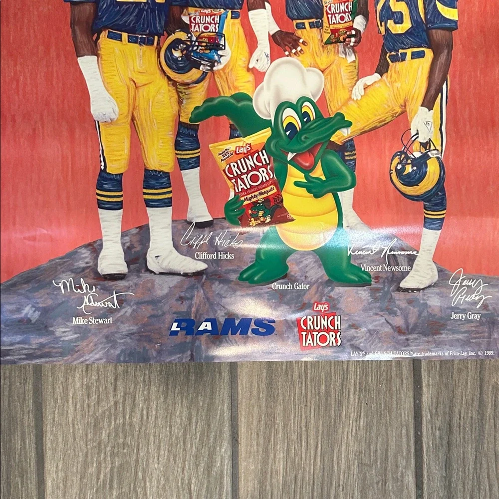 Vintage LA Rams The Crunch Bunch Poster with Crunch Tators Mascot. 1989